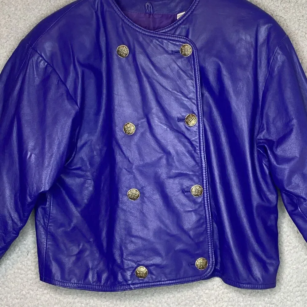 VTG Lord & Taylor Leather Old Money Double Breasted Jacket Purple Size 12 Large